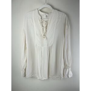 Treasure & Bond Ivory V-Neck Tie Neck Blouse Womens Med Romantic Flowy Peasant